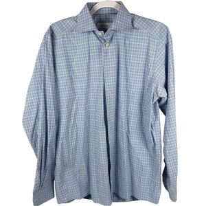 Eton Blue Plaid Contemporary Fit Long Sleeve Cotton Button Up Dress Shirt 15.5